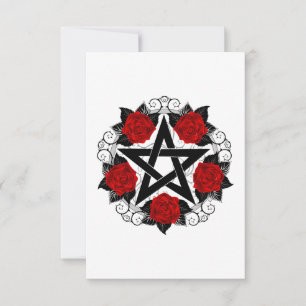 Pentagram met rode rozen bedankkaart