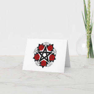 Pentagram met rode rozen bedankkaart