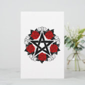 Pentagram met rode rozen briefpapier (Staand voorkant)