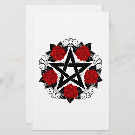 Pentagram met rode rozen briefpapier (Voorkant / Achterkant)
