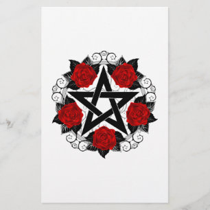 Pentagram met rode rozen briefpapier