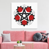 Pentagram met rode rozen canvas afdruk (Insitu (Woonkamer))