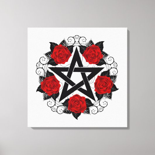 Pentagram met rode rozen canvas afdruk (Voorkant)
