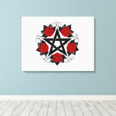 Pentagram met rode rozen canvas afdruk (Insitu (Houten vloer))