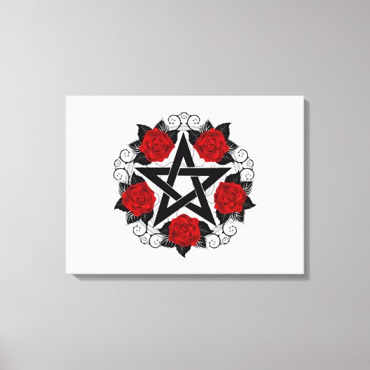 Pentagram met rode rozen canvas afdruk (Voorkant)