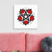 Pentagram met rode rozen canvas afdruk (Insitu (Woonkamer))