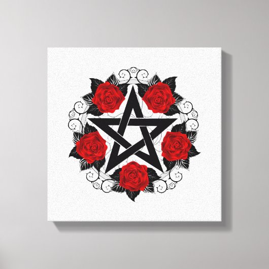 Pentagram met rode rozen canvas afdruk (Voorkant)