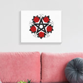 Pentagram met rode rozen canvas afdruk (Insitu (Woonkamer))