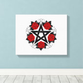 Pentagram met rode rozen canvas afdruk (Insitu (Houten vloer))