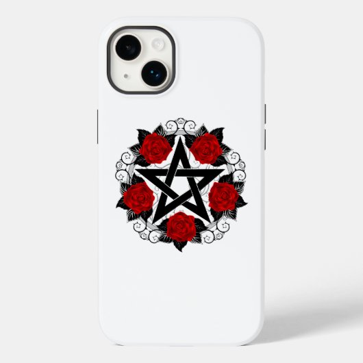 Pentagram met rode rozen Case-Mate iPhone case (Achterkant)