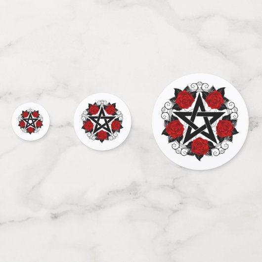 Pentagram met rode rozen confetti (Voorkanten)