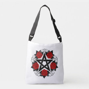 Pentagram met rode rozen crossbody tas