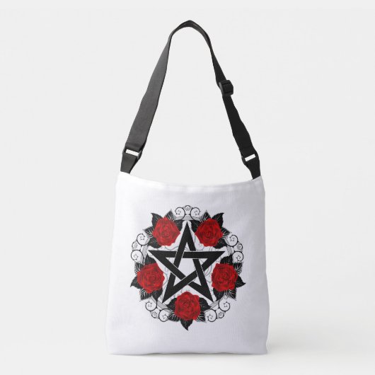Pentagram met rode rozen crossbody tas (Voorkant)