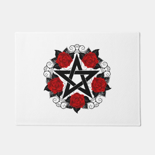 Pentagram met rode rozen deurmat (Voorkant)