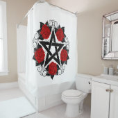 Pentagram met rode rozen douchegordijn (In situ)