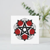 Pentagram met rode rozen feestdagenkaart (Staand voorkant)