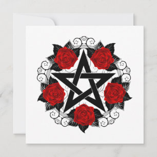 Pentagram met rode rozen feestdagenkaart
