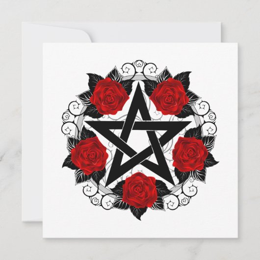 Pentagram met rode rozen feestdagenkaart (Voorkant)