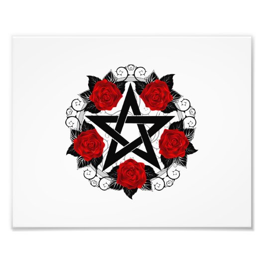 Pentagram met rode rozen foto afdruk (Voorkant)