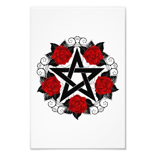 Pentagram met rode rozen foto afdruk (Voorkant)