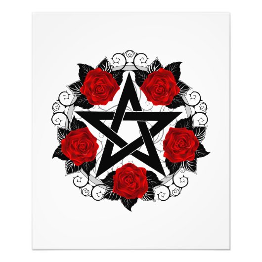 Pentagram met rode rozen foto afdruk (Voorkant)