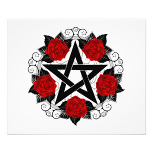 Pentagram met rode rozen foto afdruk