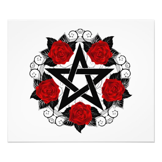 Pentagram met rode rozen foto afdruk (Voorkant)