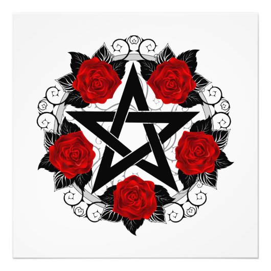 Pentagram met rode rozen foto afdruk (Voorkant)
