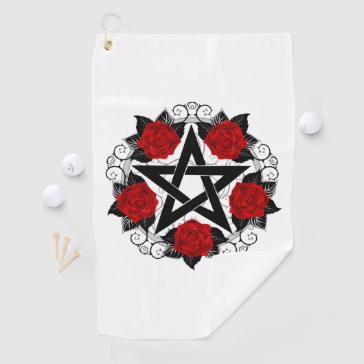 Pentagram met rode rozen golfhanddoek (Insitu)