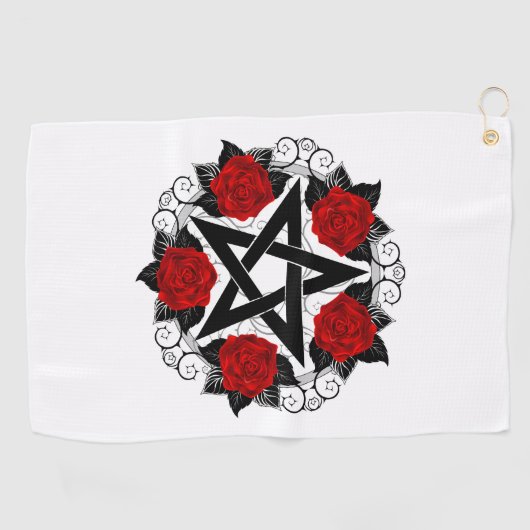 Pentagram met rode rozen golfhanddoek (Horizontaal)
