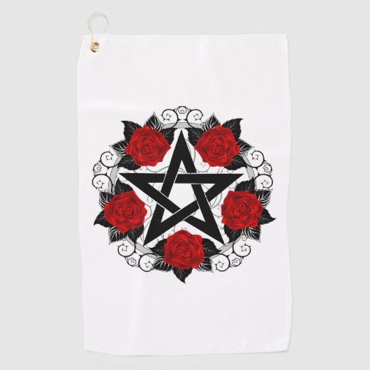 Pentagram met rode rozen golfhanddoek (Voorkant)