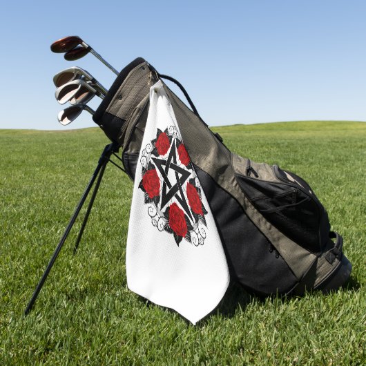 Pentagram met rode rozen golfhanddoek (Groen)