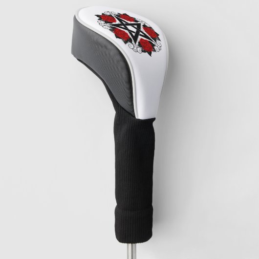 Pentagram met rode rozen golfheadcover (Schuin)