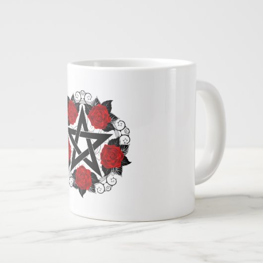 Pentagram met rode rozen grote koffiekop (Voorkant rechts)