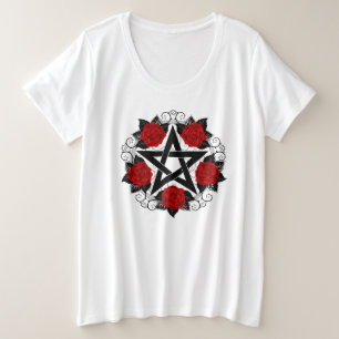 Pentagram met rode rozen grote maat t-shirt