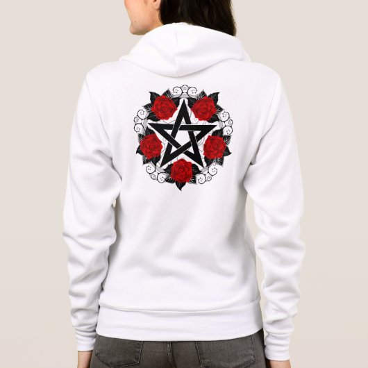 Pentagram met rode rozen hoodie (Achterkant)
