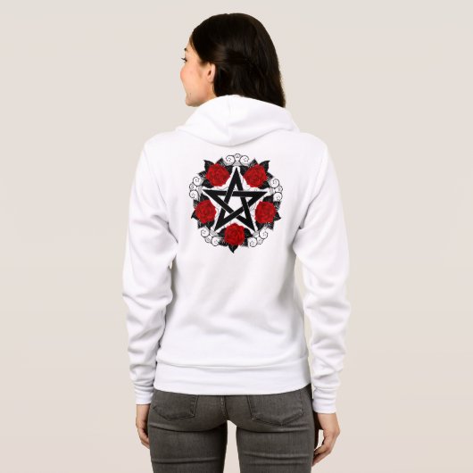 Pentagram met rode rozen hoodie (Achterkant volledig)