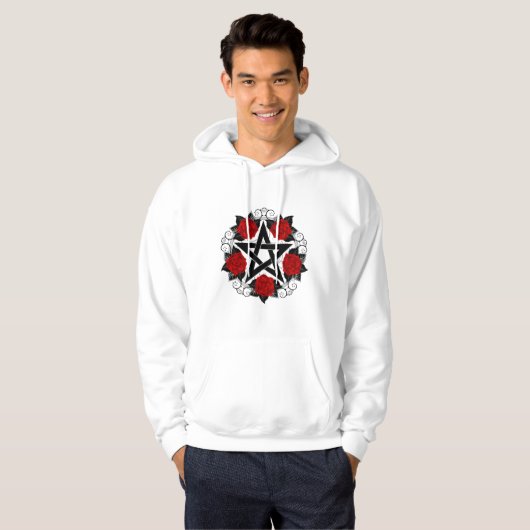 Pentagram met rode rozen hoodie (Voorkant volledig)