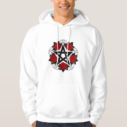 Pentagram met rode rozen hoodie (Voorkant)