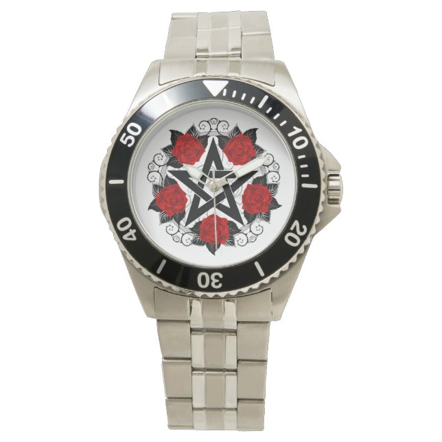 Pentagram met rode rozen horloge (Voorkant)