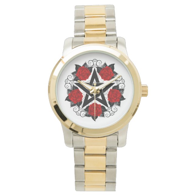 Pentagram met rode rozen horloge (Voorkant)