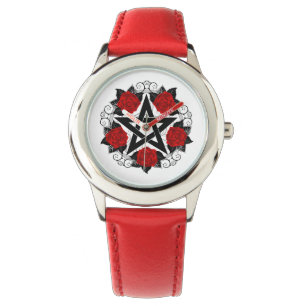 Pentagram met rode rozen horloge