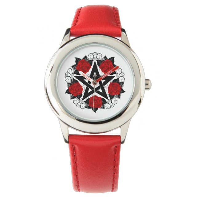 Pentagram met rode rozen horloge (Voorkant)