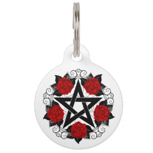 Pentagram met rode rozen huisdierpenning