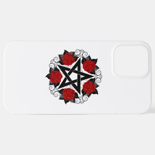 Pentagram met rode rozen iPhone hoesje (Achterkant horizontaal)