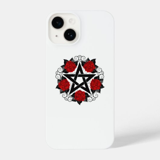 Pentagram met rode rozen iPhone hoesje (Achterkant)
