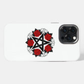 Pentagram met rode rozen iPhone hoesje (Achterkant horizontaal)