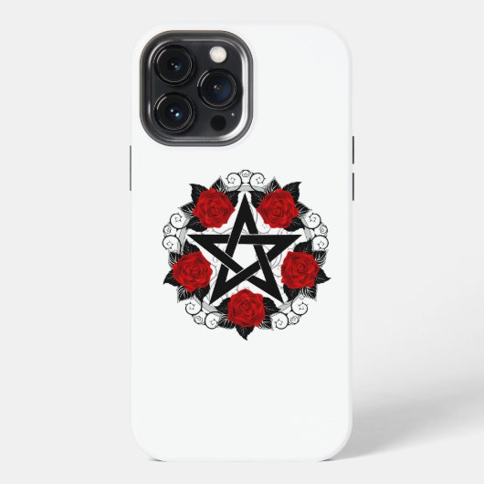 Pentagram met rode rozen iPhone hoesje (Achterkant)