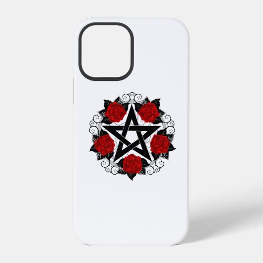 Pentagram met Rode Rozen iPhone Hoesje (Achterkant)