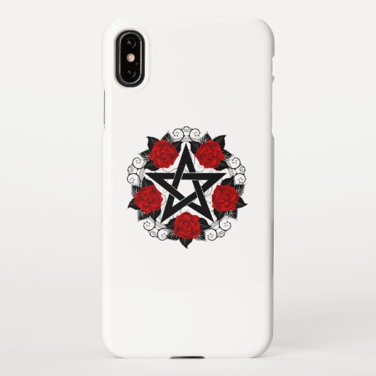 Pentagram met rode rozen iPhone hoesje (Achterkant)